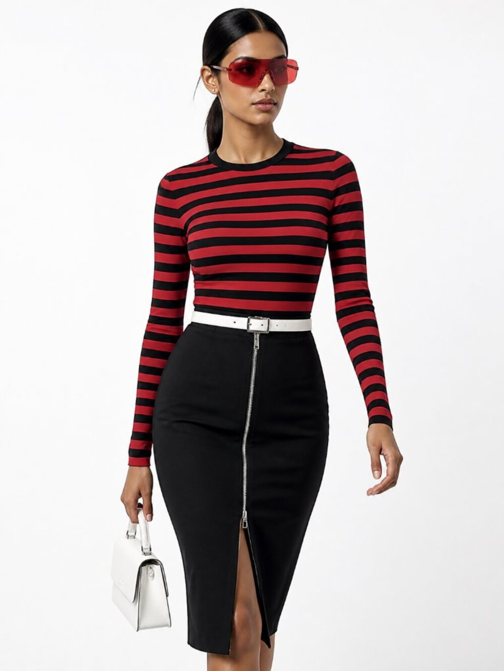 Michael Kors Collection Striped Bodysuit XS Red Black Designer Runway